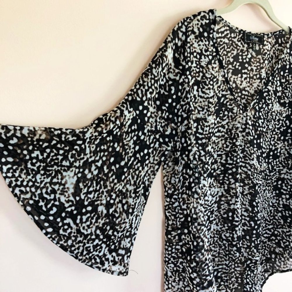 Status by Chenault M Sheer Animal Print Tie-Front Blouse